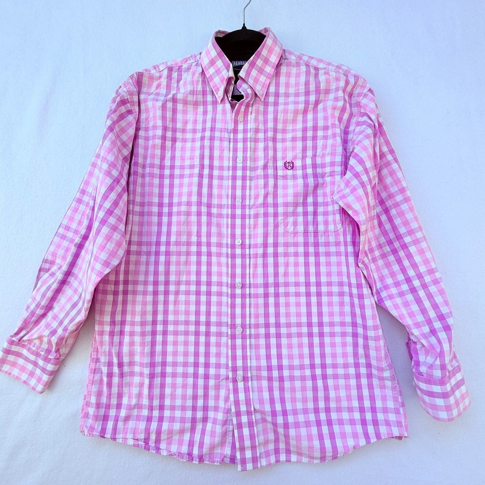 Panhandle Button Down Shirt Mens Medium Pink Gingham Check Western Rodeo Preppy
